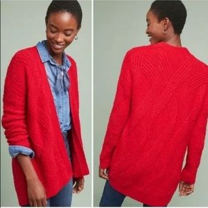 Moth Anthropologie red cardigan wool alpaca chunky oversize cable knit